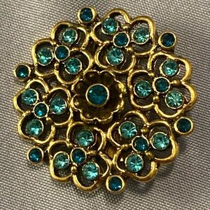 Elegant Gold and Blue Floral Brooch